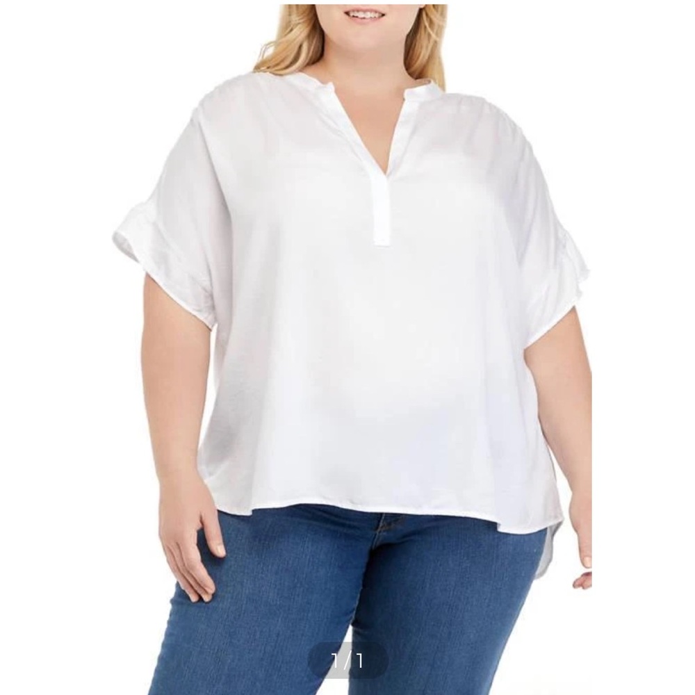 crown & ivy Cream Split V-Neck Short Sleeve Tunic Flutter Sleeve